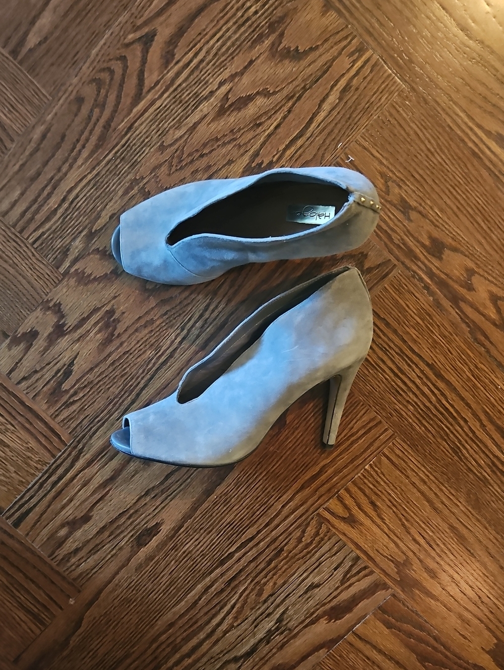 Halogen Light Gray Suede Peep-Toe High Heels